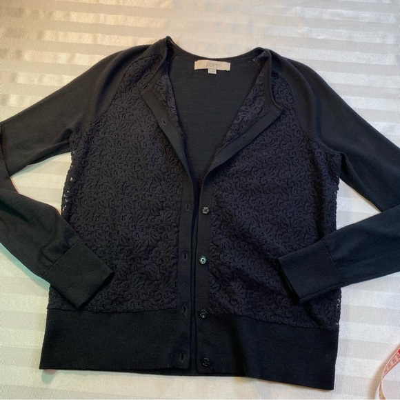 LOFT Lace Front Wool Blend Cardigan Sz M - Picture 13 of 14